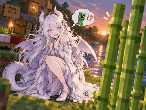 白龙娘版 GPT 在方块世界撞见苦力怕，吓得捂胸飙泪的应激名场面。